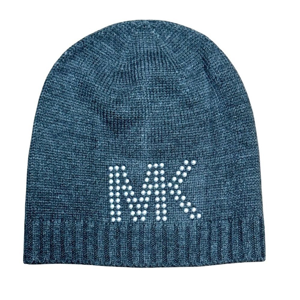 Michael Kors Grey Toque Hat Beanie with Studded Logo Winter Cozy